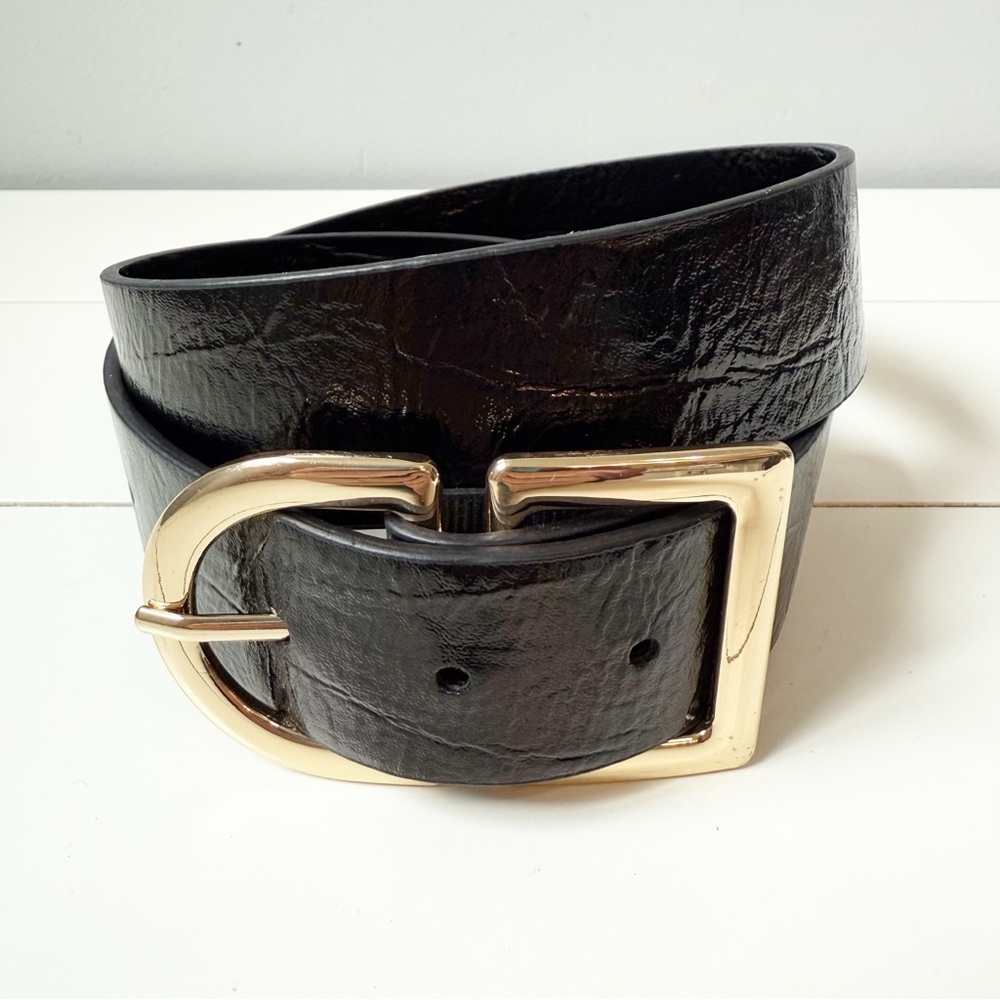 Top Shop Chunky Black Textured Belt with Gold Toned Hardware S/XS